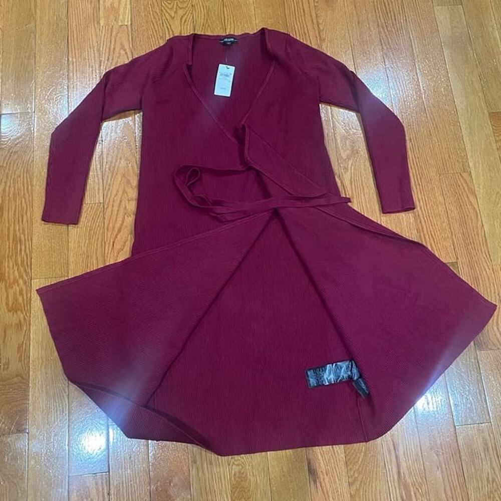 Guess Everly Wrap Garnet Wine Red Long Sleeve Sweater Dress Women’s Size L